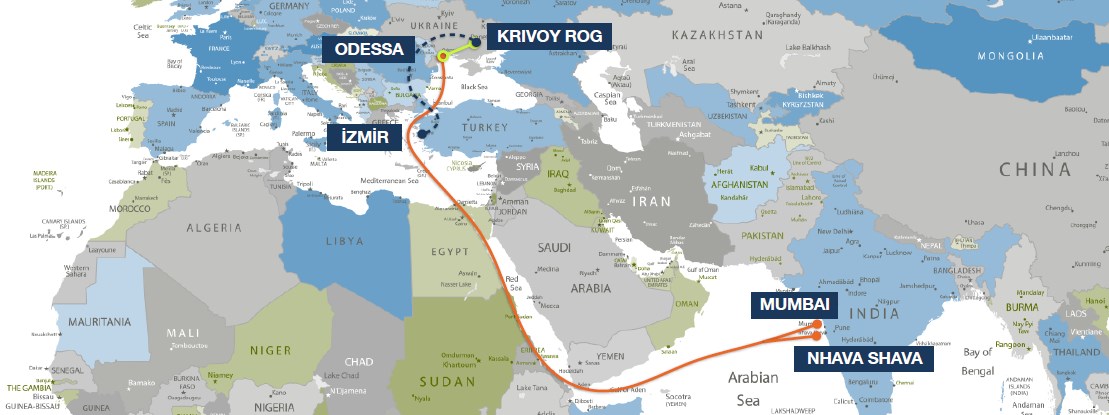 Mumbai & Nhava Sheva, India - Krivoy Rog, Ukraine
